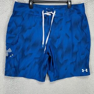 Under Armour Storm Mens Swim Trunks 40 Blue Geometric Stretch Board Shorts‎ Logo